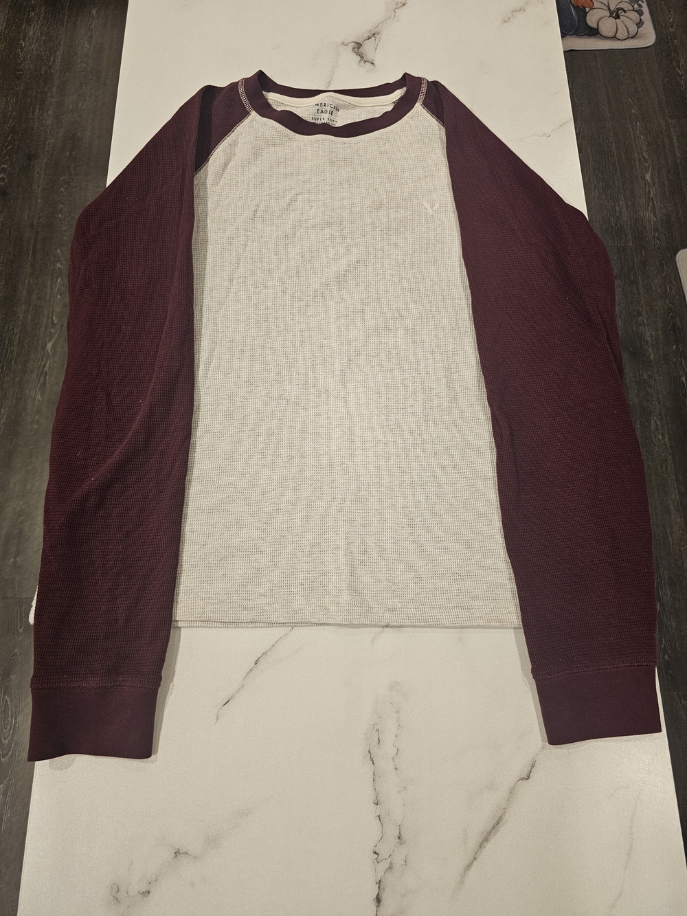 American Eagle Outfitters Burgundy and Light Gray Crewneck Raglan Sweater